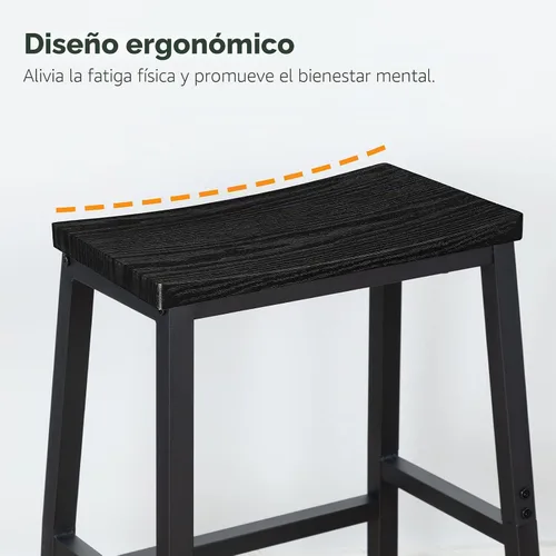 Vista 4 de HOOBRO Taburetes de bar, juego de 2 sillas de bar, taburetes de silla de montar de 23.6 pulgadas, taburetes de encimera de cocina con reposapiés