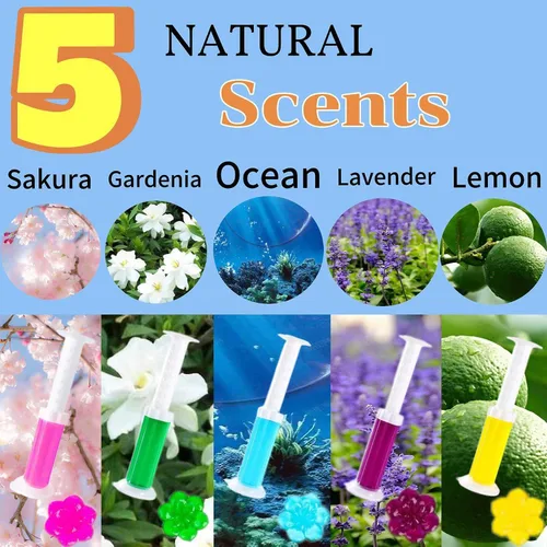 Vista 2 de Sello de gel para inodoro, limpiador de inodoros Mix Scents, sellos de limpieza de inodoro de gel fresco con cal limpia y prevención (5 piezas)