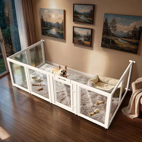 Vista 8 de FXW AuraSpace - Cerca acrílica para perros pequeños, para interiores, 24 pulgadas, 2 paneles, incluye 1 puerta y 1 panel, color negro