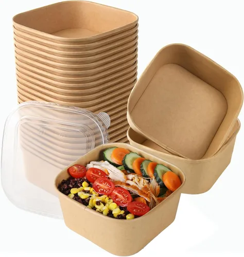 Vista 7 de Vasos de papel para helado con tapas de papel, tazas de sopa caliente/fría con tapas (kraft) (50, 12 onzas)