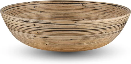Vista 12 de LEXA Ensaladera de bambú hecha a mano de 12 pulgadas, cuenco de fruta grande de madera de 130 onzas para encimera de cocina, bambú negro, paquete