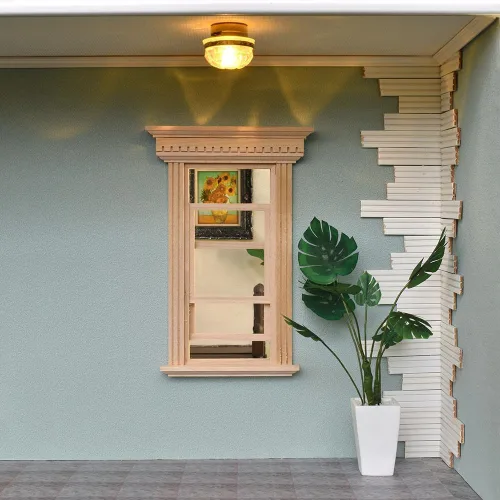 Vista 8 de iLAND Accesorios a escala 1/12 de ventanas de casa de muñecas, 2 piezas de madera maciza blanca, suministros de construcción de casa de muñecas, kit
