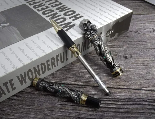 Vista 4 de Jinhao Snake Roller - Bolígrafo de metal, color negro con cabeza de calavera