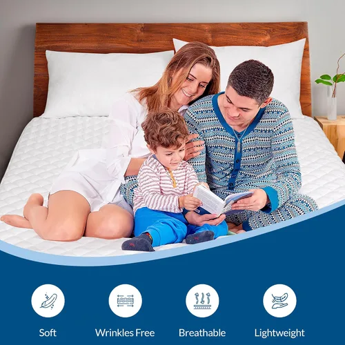 Vista 5 de Royale Linens Cubrecolchón tamaño California King – Protector de colchón acolchado suave – Bolsillo profundo ajustable que se adapta a hasta 16
