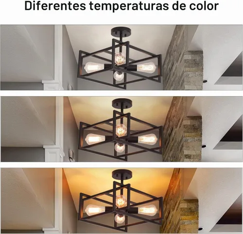 Vista 5 de Lámpara de techo semiempotrada de metal, lámpara de techo industrial negra de 4 luces, estilo rústico, vintage, para cocina, isla, pasillo, comedor