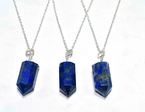 Vista 2 de Sunshinegems Natural Lapis Lazuli Pencil Necklace Polished Gemstone Energy Healing Crystals Gift for Her Birthday Gemstone Jewelry 18 inch
