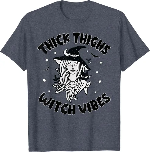 Vista 13 de Camiseta de bruja de Halloween con muslos gruesos para mujer, Gris