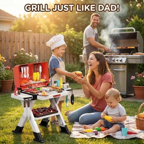 Vista 6 de 2026 Actualización 60 piezas Juego de Parrilla de Barbacoa para Niños con Humo Simulado, Juego de Cocina de Juguete para Niños de 4 a 8 años