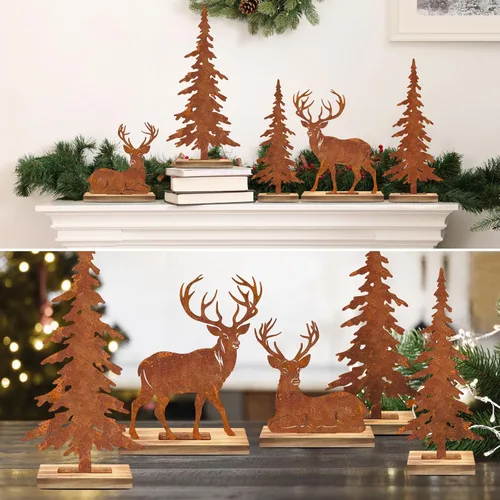 Vista 5 de OULYDEKO Decoración de mantel de Navidad de renos, decoración navideña acogedora de casa de campo de Rusti primitiva, decoración de Navidad