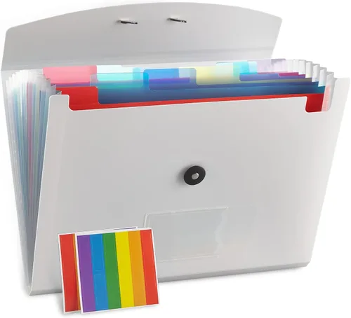 Vista 27 de Carpeta de archivos expandible con 13 bolsillos, carpeta de archivo de acordeón para documentos, organizador estético de papel negro