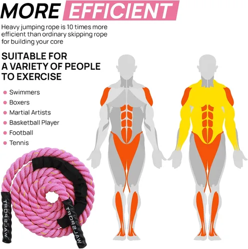 Vista 6 de Cuerda de saltar con peso para fitness – Cuerda de saltar pesada para mujeres y adultos, ideal para entrenamientos de gimnasio en casa