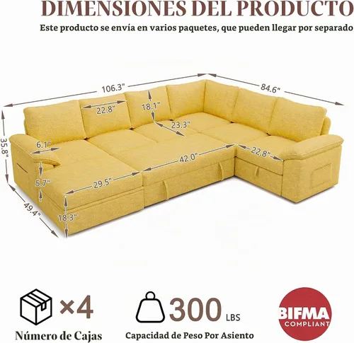 Vista 22 de Sofá modular modular de 85 pulgadas con cama extraíble, sofá cama, gris Gris-oscuro