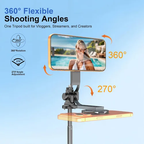 Vista 4 de Trípode magnético 4 en 1 para iPhone con tornillo de 1/4 pulgadas, trípode MagSafe Selfie Stick de 53 pulgadas con control remoto inalámbrico