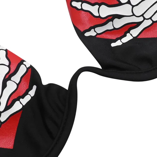 Vista 3 de ZGMYC Conjunto de bikini gótico divertido con estampado de calaveras para mujer, traje de baño de 2 piezas de neón bandeau