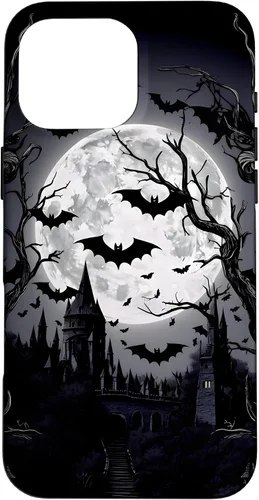 Vista 19 de Goth & Gothic, Bats & Moon, Horror Themed Castle, Dark Emo Case for iPhone 17