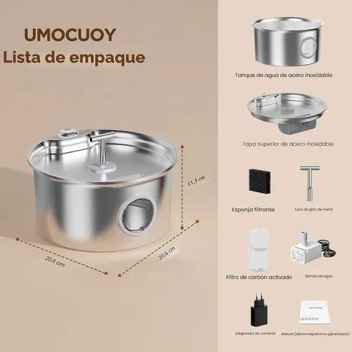 Vista 9 de Fuente de agua para gatos de acero inoxidable: fuente para gatos de 2,6 L para beber - Fuente de agua para mascotas para gatos en interiores - Tazón