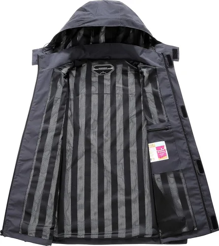 Vista 3 de MOERDENG Chaqueta impermeable para hombre, para exteriores, ligera, softshell, para senderismo, viajes, Gris Oscuro-03