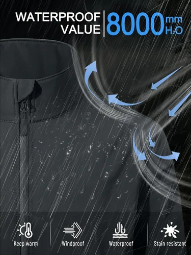Vista 3 de ZITY Chaqueta Softshell Ligera para Hombre con Forro Polar Impermeable Chaqueta de Lluvia con Cremallera Carcasa Suave Cortavientos Rompevientos