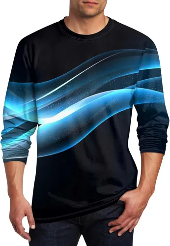 Vista 10 de Camisetas de verano para hombre, de manga larga, cuello redondo, casuales, básicas, atléticas, tallas S-4XL