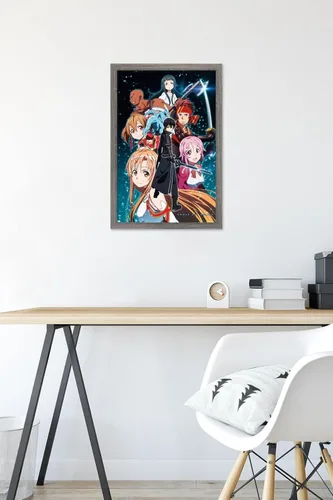 Vista 6 de Trends International Sword Art Online - Póster de pared Key Art 2, 22.4 pulgadas de largo x 14.7 pulgadas, versión enmarcada en madera de granero
