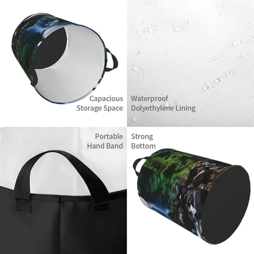 Vista 4 de Scenic mountain waterfall print Circular Hamper Waterproof Storage Bin Organizer Basket Laundry Hamper With Handles For Clothes Toys Small