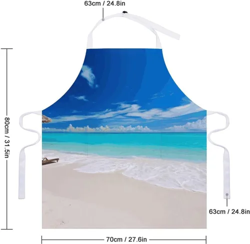 Vista 2 de MUSM White Beach Tropical Sea Apron，Classic Vintage Funny with Pockets Aprons,Adjustable Bib Waterdrop Resistant for Kitchen Cooking Restaurant BBQ