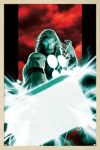 Vista 6 de Trends International Marvel Comics - Póster de pared de Thor - Mjolnir, 14.725 x 22.375 pulgadas, versión enmarcada de madera de granero