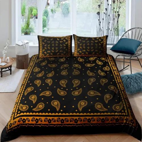 Vista 7 de Juego de funda de edredón de bandana morada, tamaño individual, juego de ropa de cama de 2 piezas de cachemira para decoración de dormitorio, funda