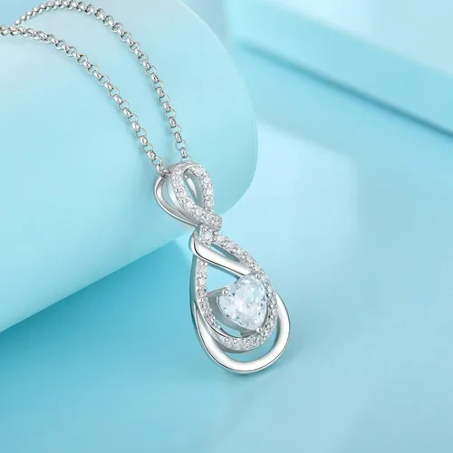 Vista 5 de JO WISDOM Collar de corazón infinito para mujer, colgante de plata de ley 925 con cadena con circonita cúbica 3A