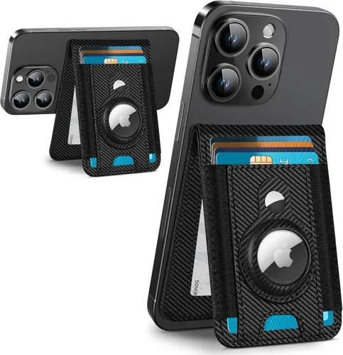 Vista 10 de ExtreLife para Cartera Magsafe con Soporte para Airtag, Cartera Magnética para iPhone Serie 17/16/15/14/13/12, Soporte para 9 Tarjetas, Ventana