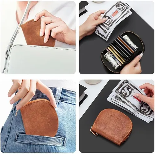 Vista 5 de CORALDAISY Cartera de piel vegana con tarjetero para tarjetas de crédito con cremallera, 2- marrón, Mini