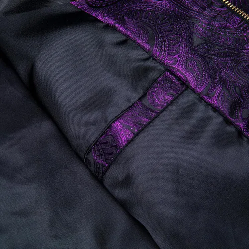 Vista 8 de YOHOWA Chaqueta de lentejuelas para hombre, ligera, cortavientos, estampado de cachemira, corte ajustado, abrigo de bombardero resistente al viento