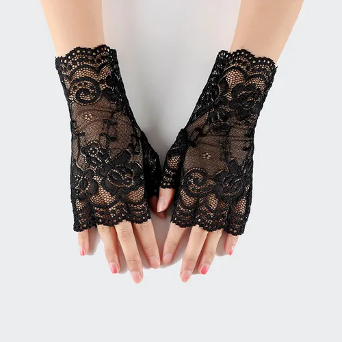 Vista 3 de Papoopy Guantes de encaje blanco para mujer, para bodas, fiestas de té, cosplay, disfraces