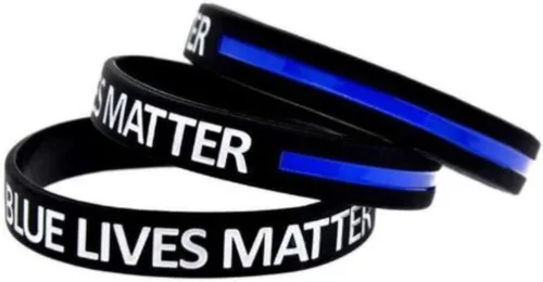 Vista 2 de FUTURESTEPS Blue Lives Matter - Paquete de 3 pulseras de silicona de línea azul fina - Pulseras de silicona - Tamaño 8 pulgadas adulto, Caucho, No