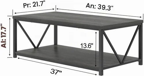 Vista 2 de FOLUBAN Mesa de centro con almacenamiento, mesas centrales pequeñas modernas para espacios pequeños, mesa de cóctel de madera rústica y metal
