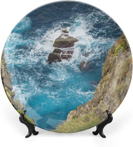 Vista 11 de Plato decorativo de pared de porcelana de 6 pulgadas con soporte, barco, cielo, mar, paisaje, naturaleza, adornos coleccionables, arte de pared