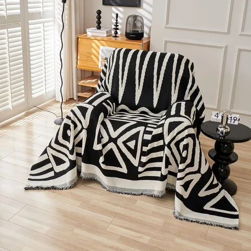 Vista 77 de VClife Funda para silla con acento azteca bohemio de 59 x 71 pulgadas, funda reversible y lavable de felpilla para sillón, color marrón castaño