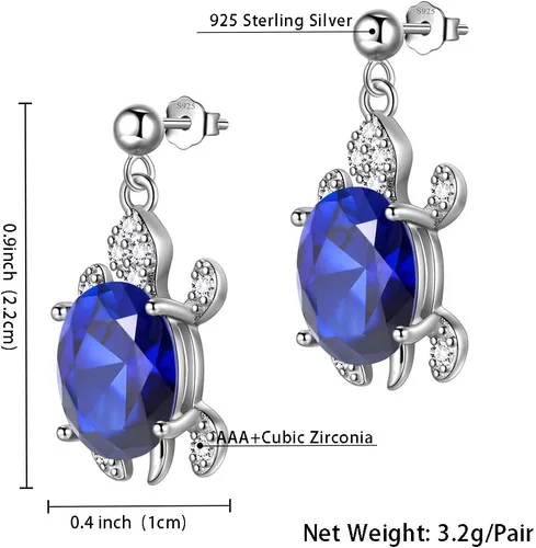 Vista 6 de Hipunk Turtle Jewelry 925 Sterling Silver Women Animal Sea Turtle Birthstone NecklaceEarringRingBracelet Sets Birthday Jewellery