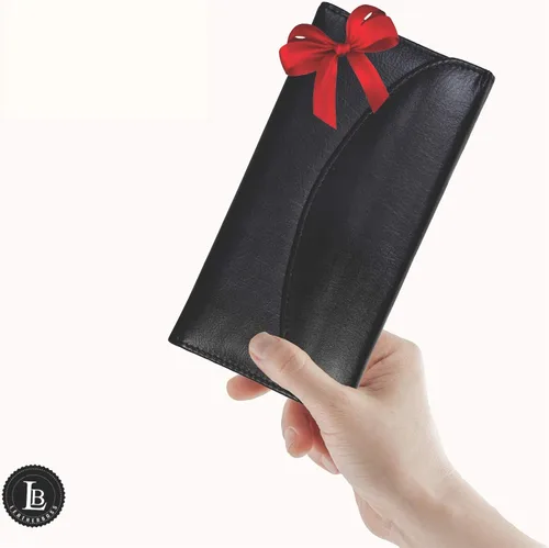 Vista 2 de Leatherboss - Cartera de cuero genuino para mujer, todo en uno, tarjetero de débito, Negro -, Cartera con tarjetero