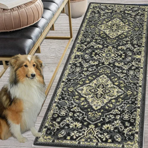 Vista 15 de Fashionwu Alfombra larga para pasillo, alfombra floral que no desprende pelusa, alfombra grande oriental envejecida, larga para baño, sala de estar