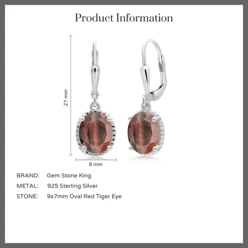 Vista 107 de Gem Stone King Aretes colgantes de gota para mujer, plata de ley 925, piedra natal ovalada de 0.354 x 0.276 in, joyería fina, regalos para ella