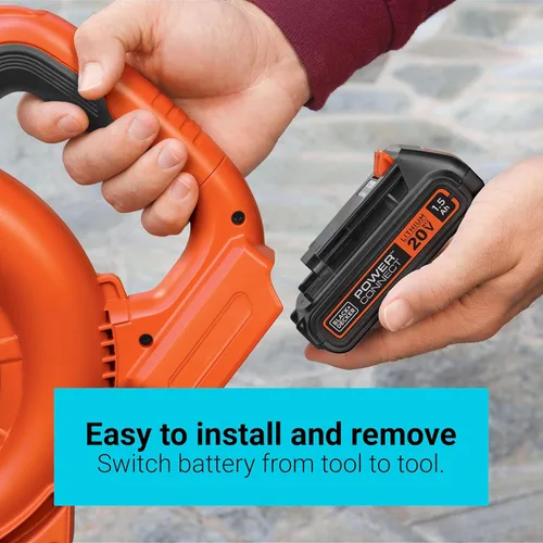Vista 5 de BLACK+DECKER Batería 20V MAX, Batería de Iones de Litio 1.5Ah, Tiempo de Funcionamiento Extendido, Compatible con Herramientas, Equipo