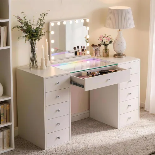 Vista 9 de VANITII - Espejo Hollywood con luces, altavoz con carga USB, espejo de maquillaje iluminado con bombillas, 3 modos de iluminación y espejo