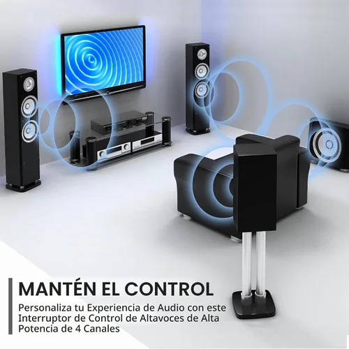Vista 6 de Pyle Selector de Altavoces Estéreo de Alta Potencia de 4 Canales con Control de Volumen - Construcción de Carcasa Resistente y Duradera, Disipador