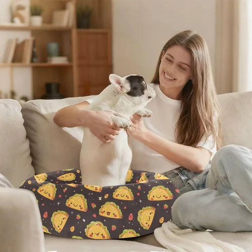 Vista 8 de Wudan Pet Cat Beds Calming Anti Anxiety Fluffy Cat Cave Bed for Small Size Pets Sleeping XS Happy Taco