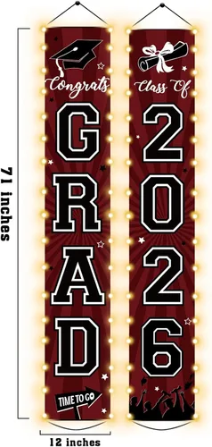 Vista 2 de Pancartas de graduación 2026, decoraciones iluminadas para la clase de 2026 con texto en inglés "Congrats Grad" para porche con luz LED, decoración