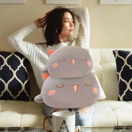Vista 4 de FUYU Animales de peluche de gato, almohada de felpa suave de gato kawaii, juguete de animal de peluche, regalos para niños y niñas, decoración