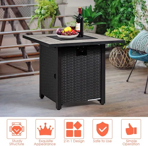 Vista 5 de Giantex Mesa para fogata de propano, 30 pulgadas, 50,000 BTU cuadrada de gas con mesa de cerámica, calentador de gas en relieve con roca de lava