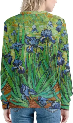 Vista 2 de JooMeryer - Sudadera de cuello redondo con estampado 3D de Van Gogh Starry Night para mujer