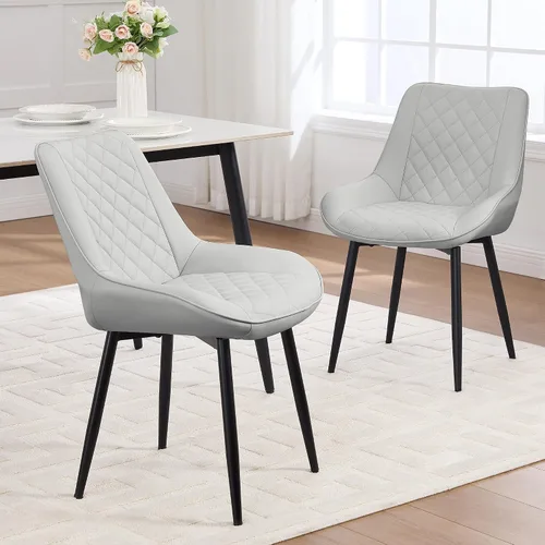 Vista 9 de Silla de Comedor, Sillas de Comedor Modernas con Cojines Gruesos, Sillas de Comedor y Cocina Tapizadas en Cuero Sintético con Patas Metálicas Marrón